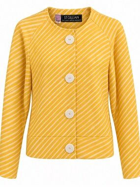 80s Vintage St. Gillian Kay Unger Yellow White Stripe Peplum Jacket Size 8 USA